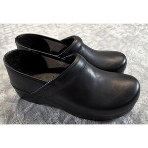 Dansko Black Leather Slip-On Clogs